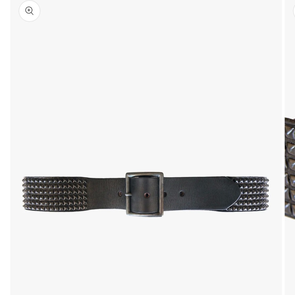 Men's Black Studded Leather Belt with Metal Buckle